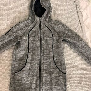 Lululemon- Heathered Gray Hooded Long Zip-Up Jacket- Size 10